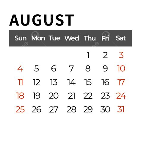 Kalender Agustus 2024 Gaya Sederhana Hitam Vektor 2024 Kalender