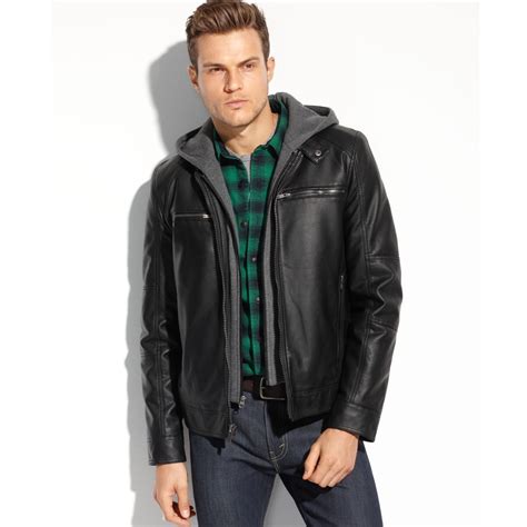 Guess Faux Leather Hooded Moto Jacket In Gray For Men Black Lyst