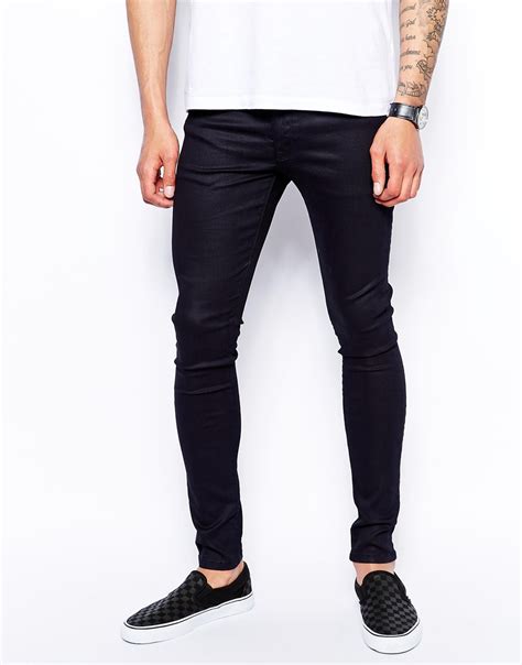 Lyst Asos Extreme Super Skinny Jeans In Coated Black In Black For Men