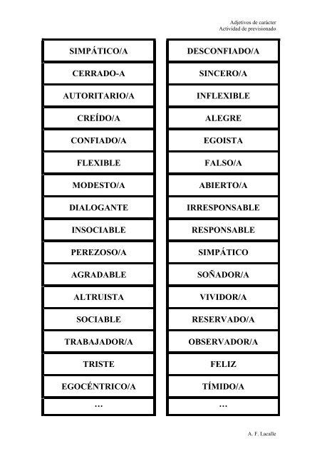 Lista De Adjetivos En Espanol