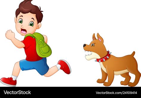 Cartoon Schoolboy Running Away From Angry Dog Vector Image