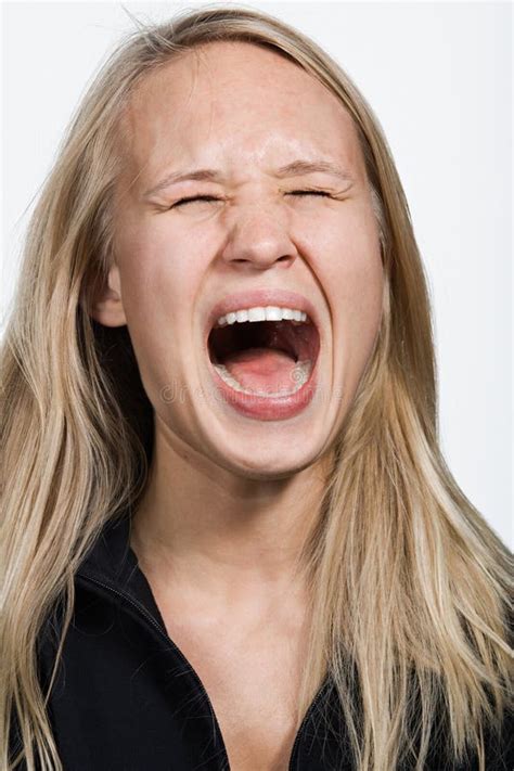 Portrait Of Young Caucasian Woman Screaming Stock Photo Image Of Hair