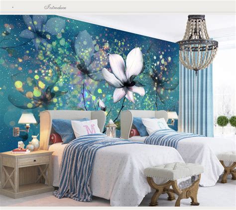Bacaz 5d Papel Mural Wallpaper Blue Dreamy Flower Murals
