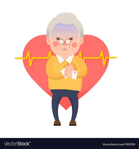 Old Man Heart Attack Chest Pain Cartoon Character Vector Image