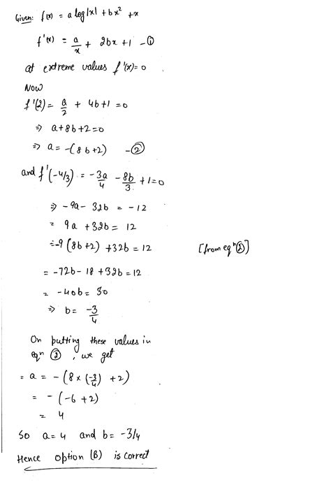 if y alog x bx 2 x has extreme values at x 2 and x 4 3 then