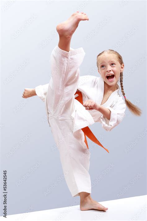 Professional Girl Does Karate Kick Stock Foto Adobe Stock