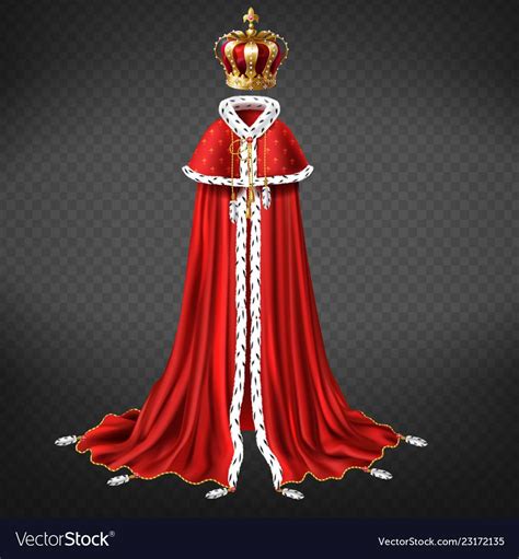 royal garment 3d realistic vector with king or emperor golden crown decorated precious stones