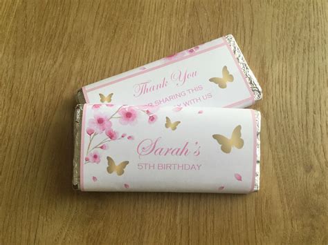 Butterfly Chocolate Candy Bar Wrappers Pink And Gold Etsy