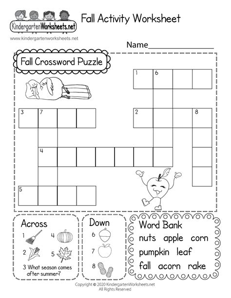 Kindergarten Crossword Puzzle Printable