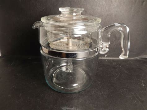 Coffee percolators once enjoyed great popularity but were supplanted in the early 1970s by automatic drip. Vintage 9 Cup Pyrex Glass Stove Top Coffee Pot Percolator ...