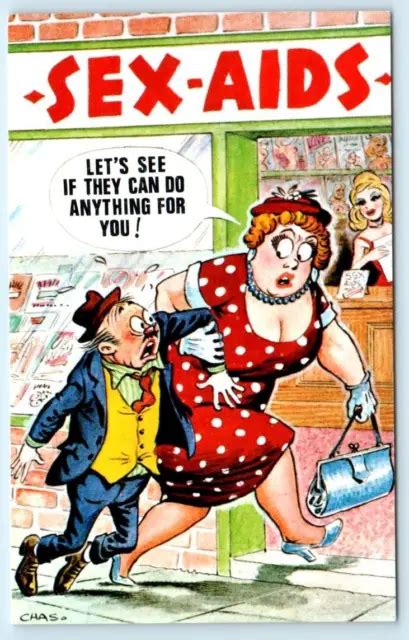 bamforth risque comic sex aids busty woman and smaller man c1960s postcard 7 98 picclick