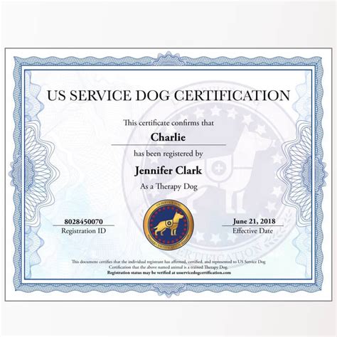 Service Dog Certificate Template 4 Templates Example Templates