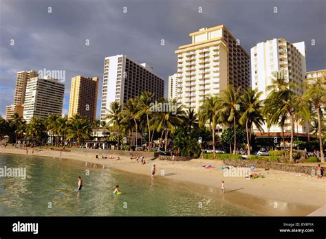 Visitors On Waikiki Beach Honolulu Hawaii Oahu Pacific Ocean With