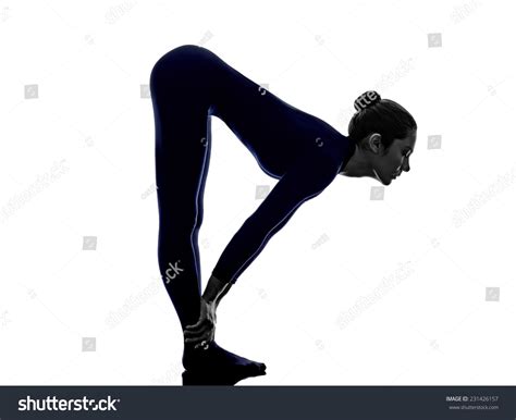 Woman Exercising Ardha Uttanasana Standing Half Forward Bend Pose Yoga