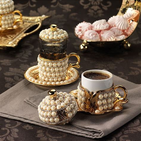 Set Of Ottoman Turkish Greek Arabic Coffee Espresso Serving Set Pearl