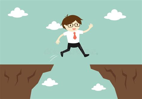 Business Concept Businessman Jump Through The Gap To Another Cliff