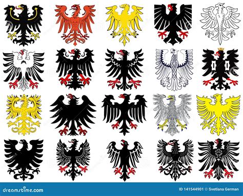 Set Of Heraldic German Eagles Vector Illustration