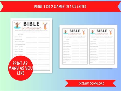 Printable Bible Scattergories Game Bible Study Group Party Game Church