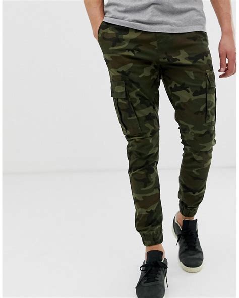 Solid Slim Fit Cuffed Cargo Pant In Camo In Green For Men Lyst