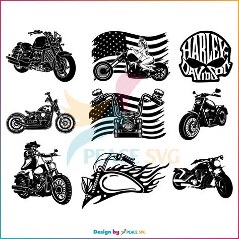 Vintage American Motorcycle Silhouette Svg Bundle Design File Peacesvg