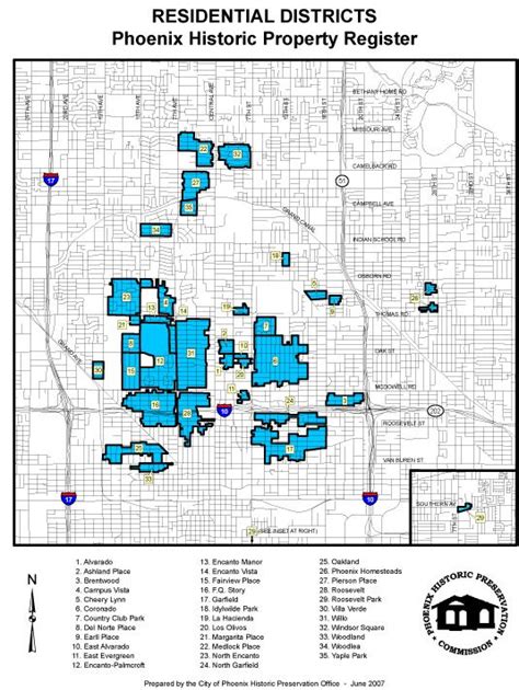 Map Of The Historic Districts In Phoenix Arizona Historic Properties Historical Districts