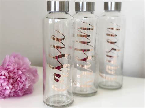 Rose Gold Bridesmaid Water Bottles Personalized Glass Water Bottles