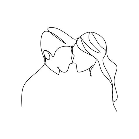 Couple kiss illustration, one line drawing printable art, intimate love line sketch, minimalist kissing wall art, minimal love art print. Cute Valentine Couple One Continuous Line Art Drawing ...