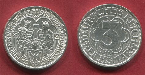 Weimarer Republik Deutsches Reich 3 Mark 1927 A Jahrtausendfeier