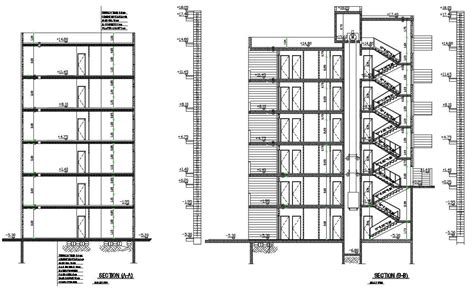 Apartment Building Section Drawing With Dimension In Cad Drawing Cadbull