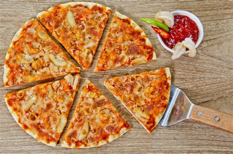 Classic Seafood Pizza With Spicy Chilli Sauce Stock Image