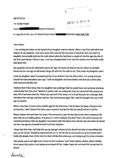 Redacted Sexual Assault Victims Mothers Letter To Judge