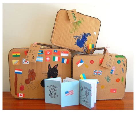 Stuck in Customs #cardboard #suitcase #kids cardboard suitcase! with flag stickers and play ...