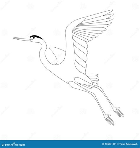 The Heron Is Flying Vector Illustration Black Silhouette