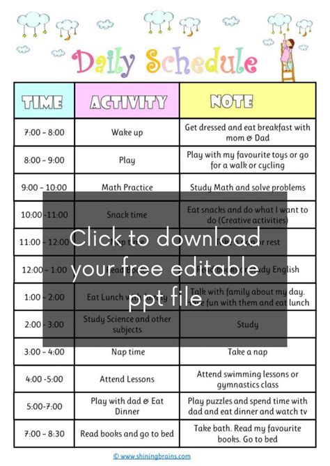 Daily Schedule For Kids Cute Editable Timetable Template Free Printable