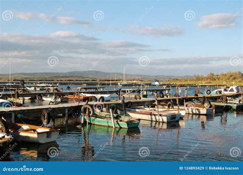Mooring Boats On Blue Sky Background Stock Image Image Of Motorboats