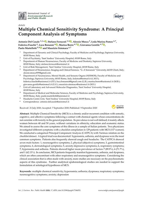 Multiple Chemical Sensitivity Syndrome A Principal Component Analysis Of Symptoms Docslib