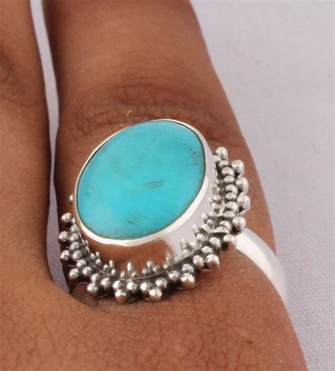 Natural Sleeping Beauty Turquoise Aaa Quality Gemstone Ring Boho Oval