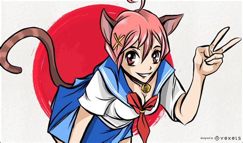 Anime Cat Girl Illustration Vector Download