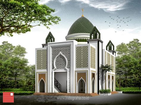 Desain Gambar Arsitek Masjid Minimalis Dengan Atap Grc Luas 330 M2 Di