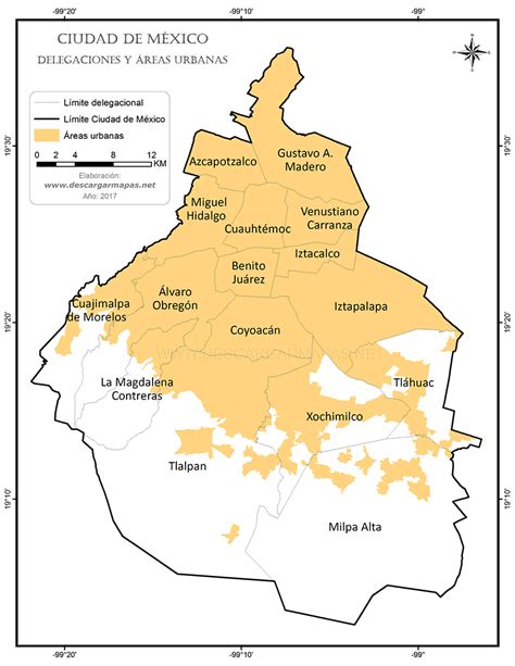 Mapa De Delegaciones Y áreas Urbanas De Ciudad De México Descargar Mapas