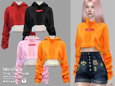Crop Top Hoodie Tied And Untied For The Sims 4