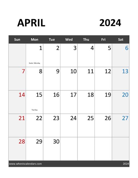 Editable April 2024 Calendar Template A44374