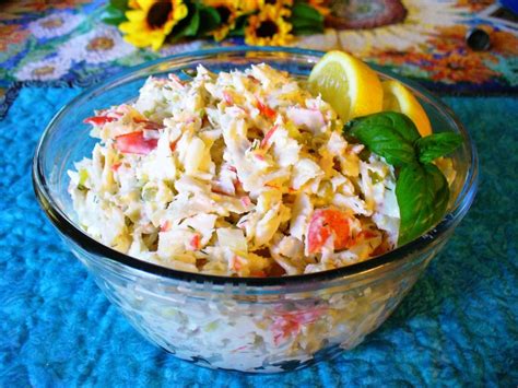 Imitation crab•room temperature cream cheese•sour cream•mayonnaise•lemon huuce•siracha seasoning salt. Deli-Style Imitation Crab Seafood Salad Recipe by Lynne ...