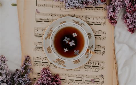 Download Wallpaper 3840x2400 Cup Tea Lilacs Flowers Notes 4k Ultra