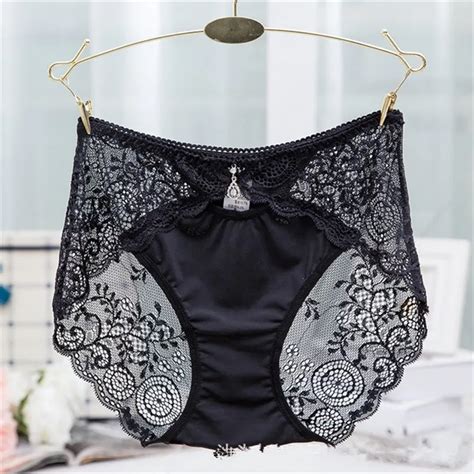 M L Xl Lace Sexy Women Panties Briefs Mid High Waist Underwear Embroidery Modal Seamless