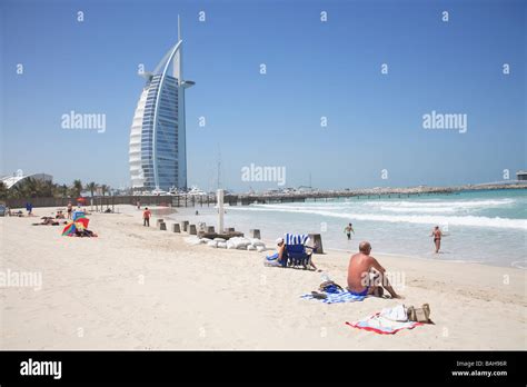 View Of Burj Al Arab Hotel From Public Beach In Jumeirah Dubai United