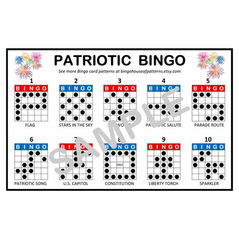 Patriotic Holiday Bingo Card Patterns For Really Fun Bingo Etsy