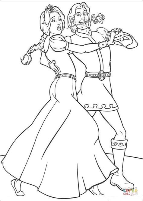Fiona Is Dancing With Prince Charming Coloring Page Free Printable