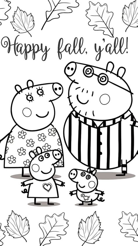 Get crafts, coloring pages, lessons, and more! Peppa pig family happy fall coloring pages | BubaKids.com