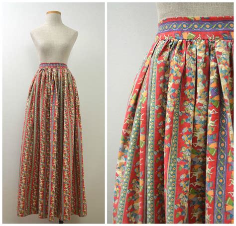 Marjanah Vintage 70s Arabesque Novelty Print Maxi Skirt 1970s Long